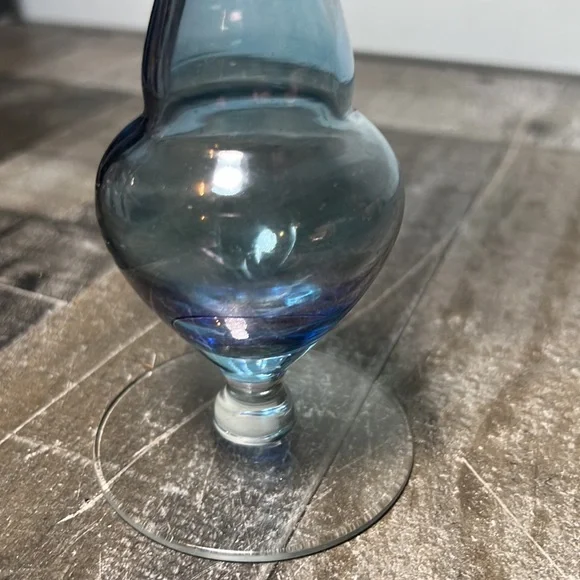 Vintage Hand Blown See Thru Blue Glass with Clear Base - Picture 2 of 5